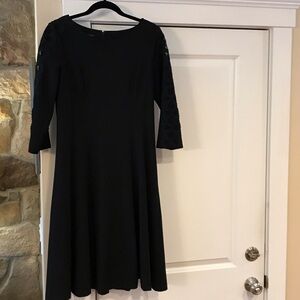 👗EUC Sz. 6 Talbots Elegant Black Dress with Lace Sleeves. Fit and flare style.